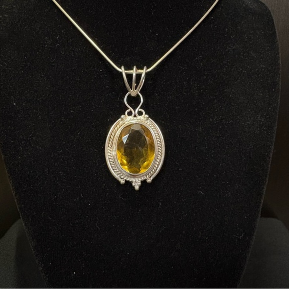 Sterling Silver Yellow Depression Glass Pendant with Chain